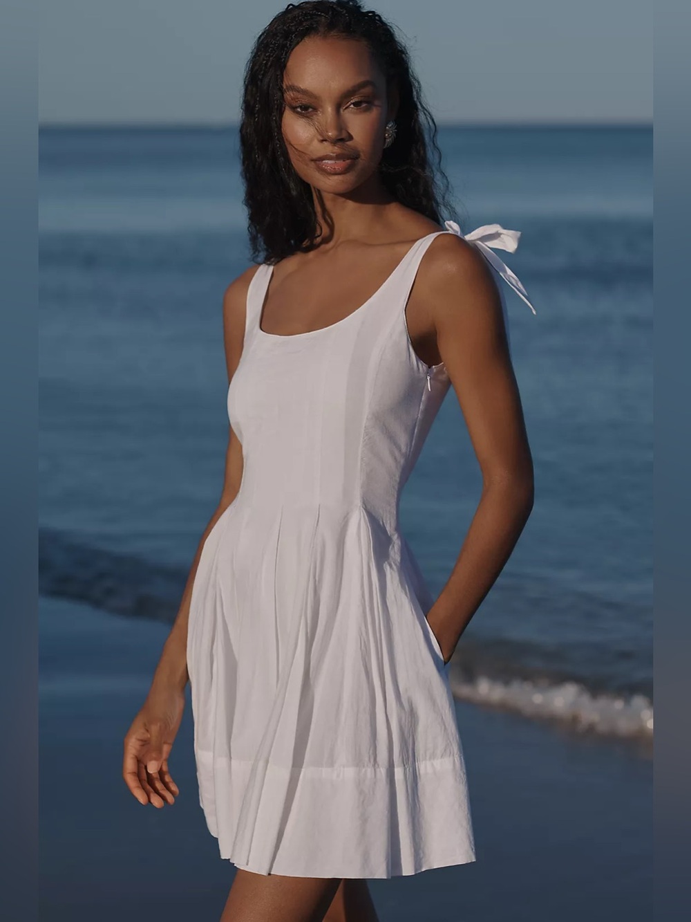 Beach Riot Jacey Bow-Strap Mini Dress White Tie-Shoulder Sz: XS ( BROKEN ZIPPER)